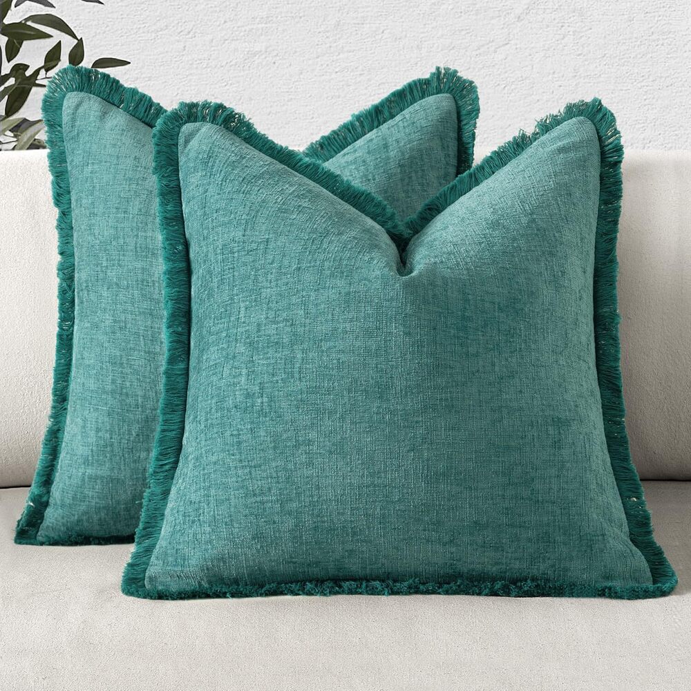 8223 Decorative Teal Throw Pillow Covers 18x18 Inch Set of 2 Soft Cozy Boho